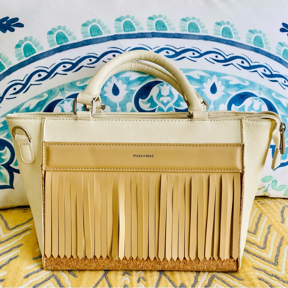Gorgeous Vintage PIXIE MOOD Satchel! Unique cork and tassel material!
